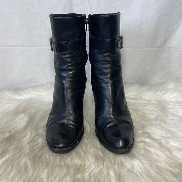 Stuart Weitzman Buckeroo Black Leather Buckle Trim High Heeled Boots Sz 9.5 - Picture 3 of 8